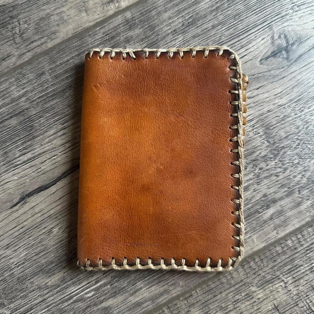 Vintage Boho Retro Western Brown Stitched Suede Leather Wallet Card Holder